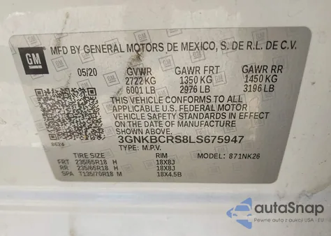 2020 Chevrolet Blazer Fwd 2Lt from USA, damaged, VIN 3GNKBCRS8LS675947